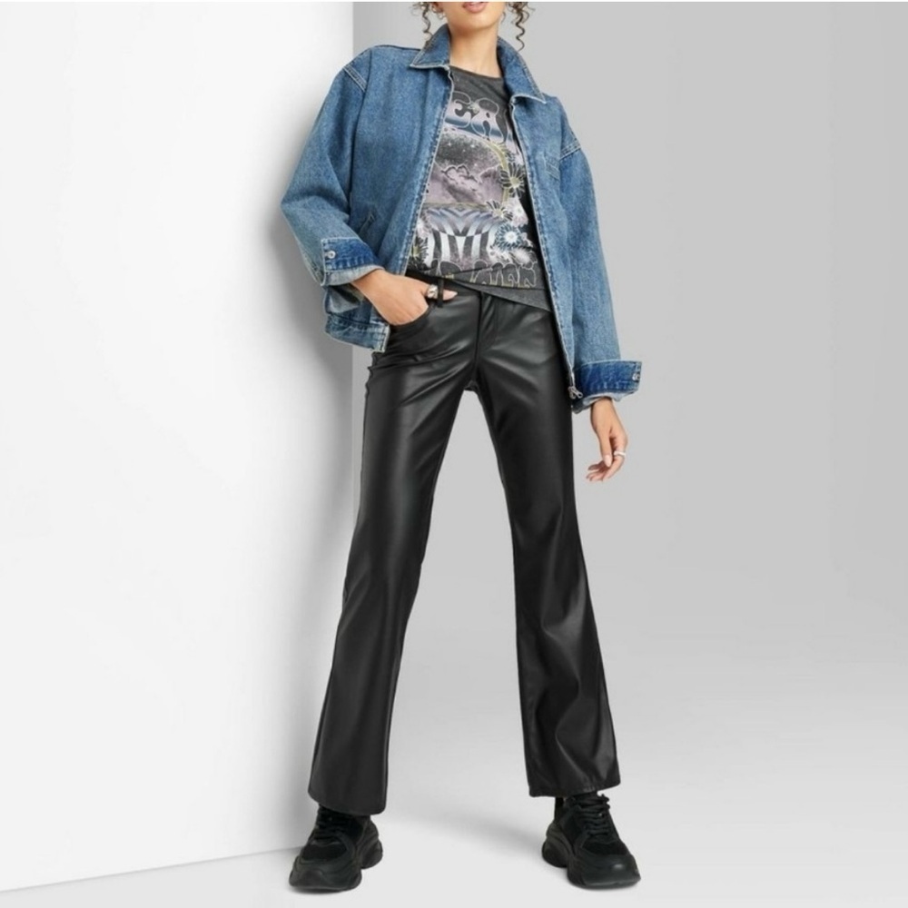 Wild Fable Womens Low Rise Flare Classic Vegan Leather Pants BLACK Night out